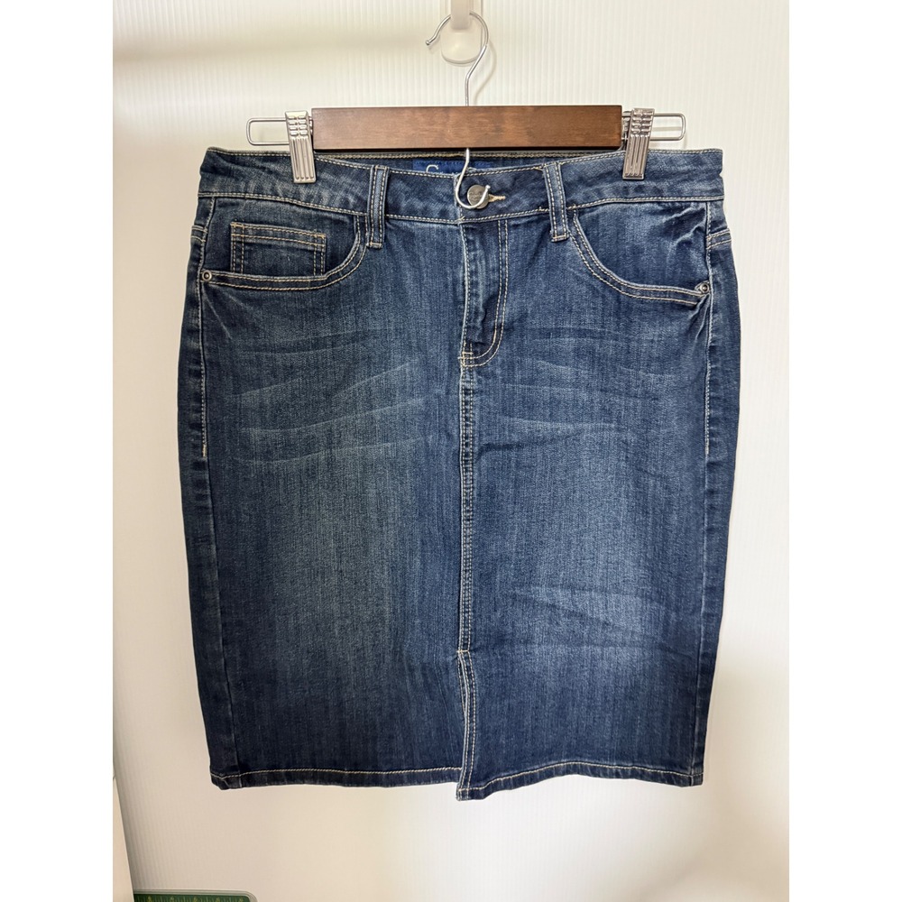 Project Indigo Denim Pencil Skirt Women's 10 Dark Wash Stretch Jean Skirt
